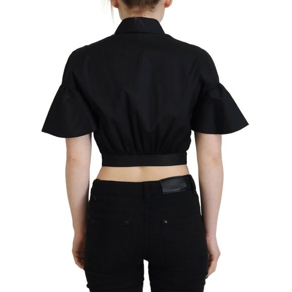 Dsquared² Black Collared Button Down Short Sleeve Cropped Women's Top - Picture 3 of 5